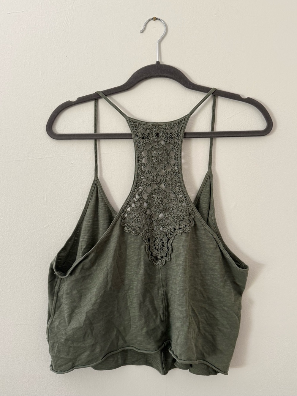 Aerie Crochet-Back Summer House Olive Green Women's Cropped Tank Top Size XL - Picture 4 of 4